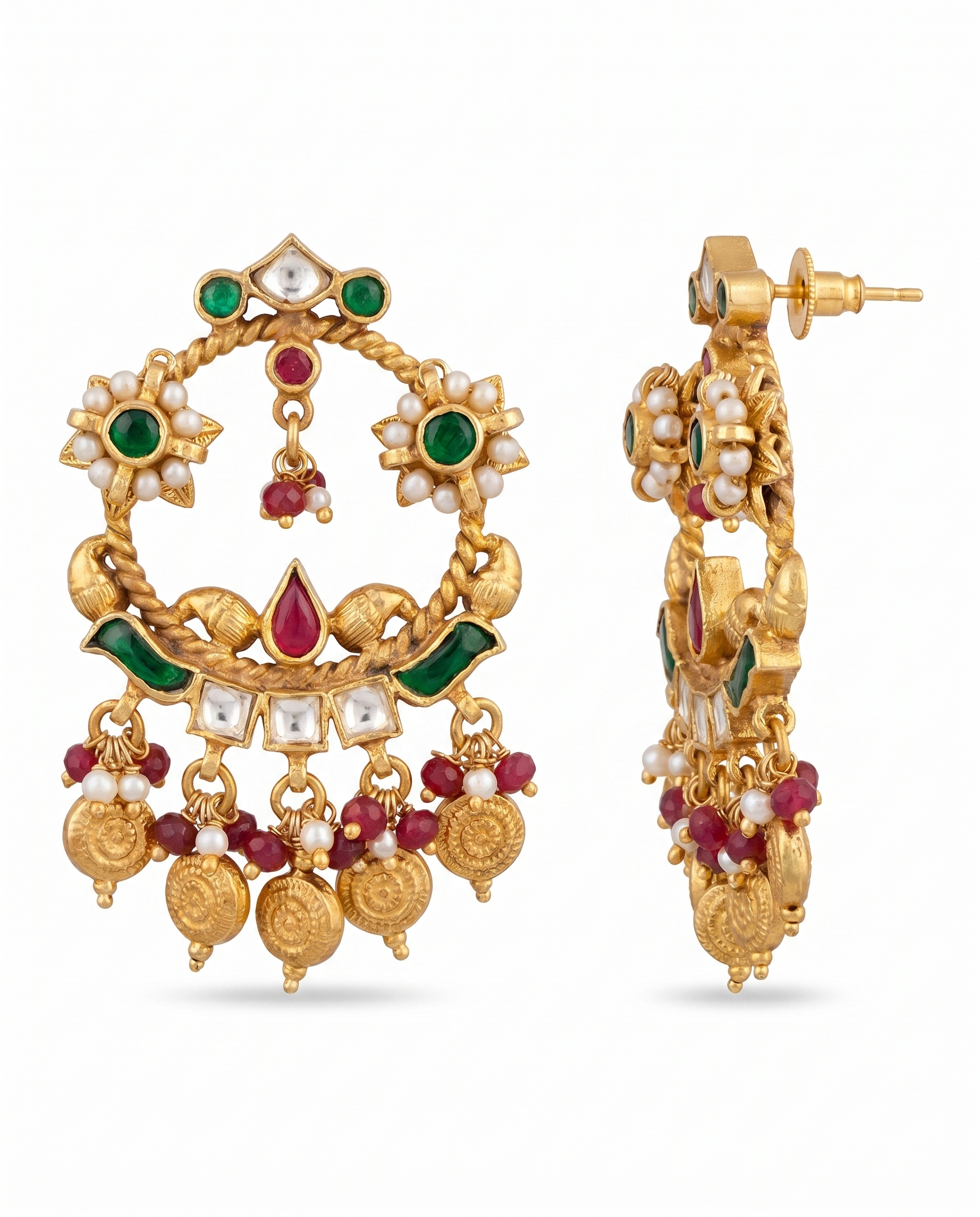 Temple Coin Kundan Chandbali Earrings