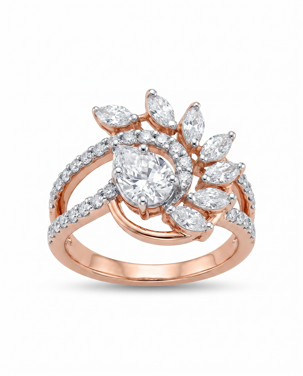 Pear Marquise Spray Rose Gold Ring
