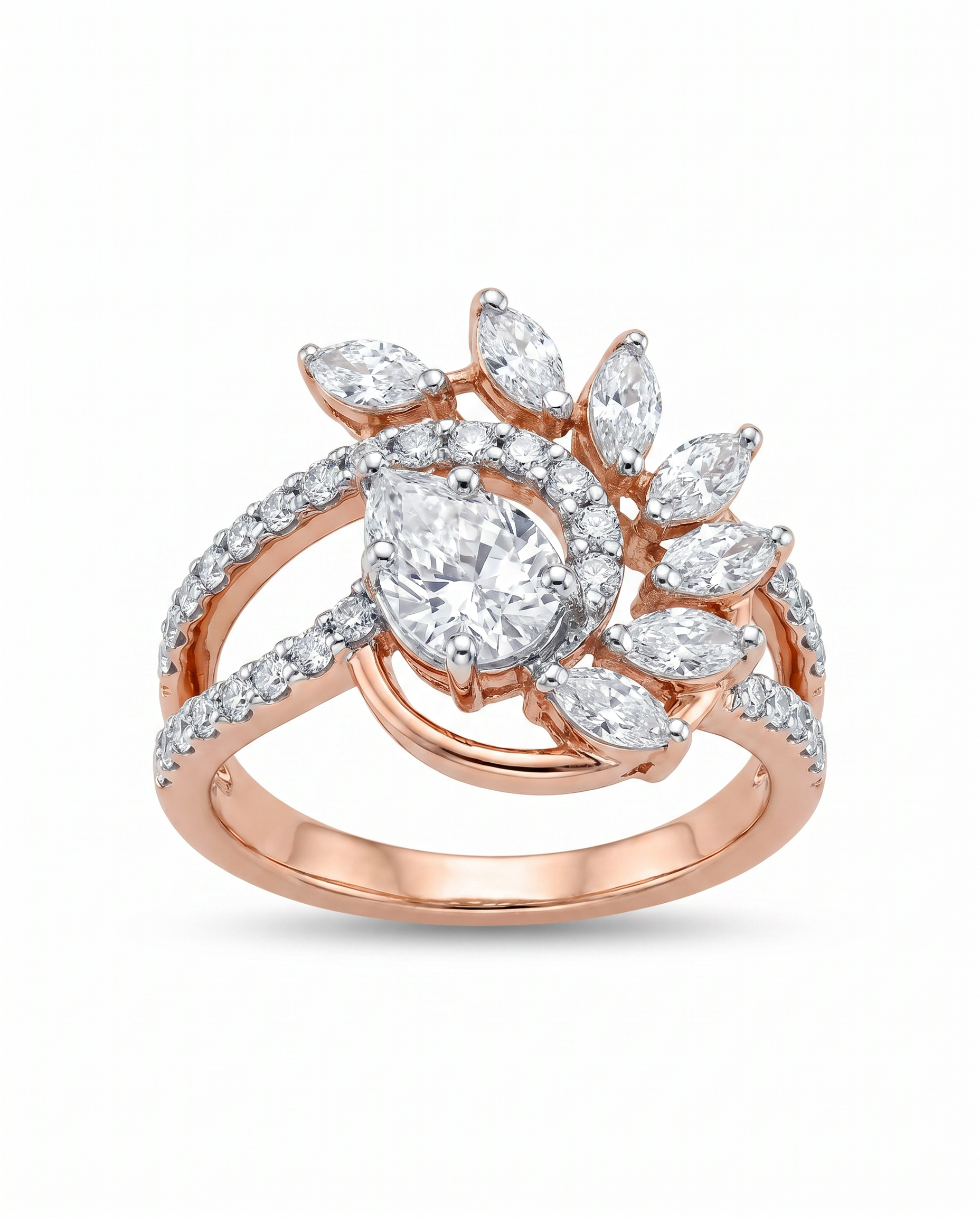 Pear Marquise Spray Rose Gold Ring
