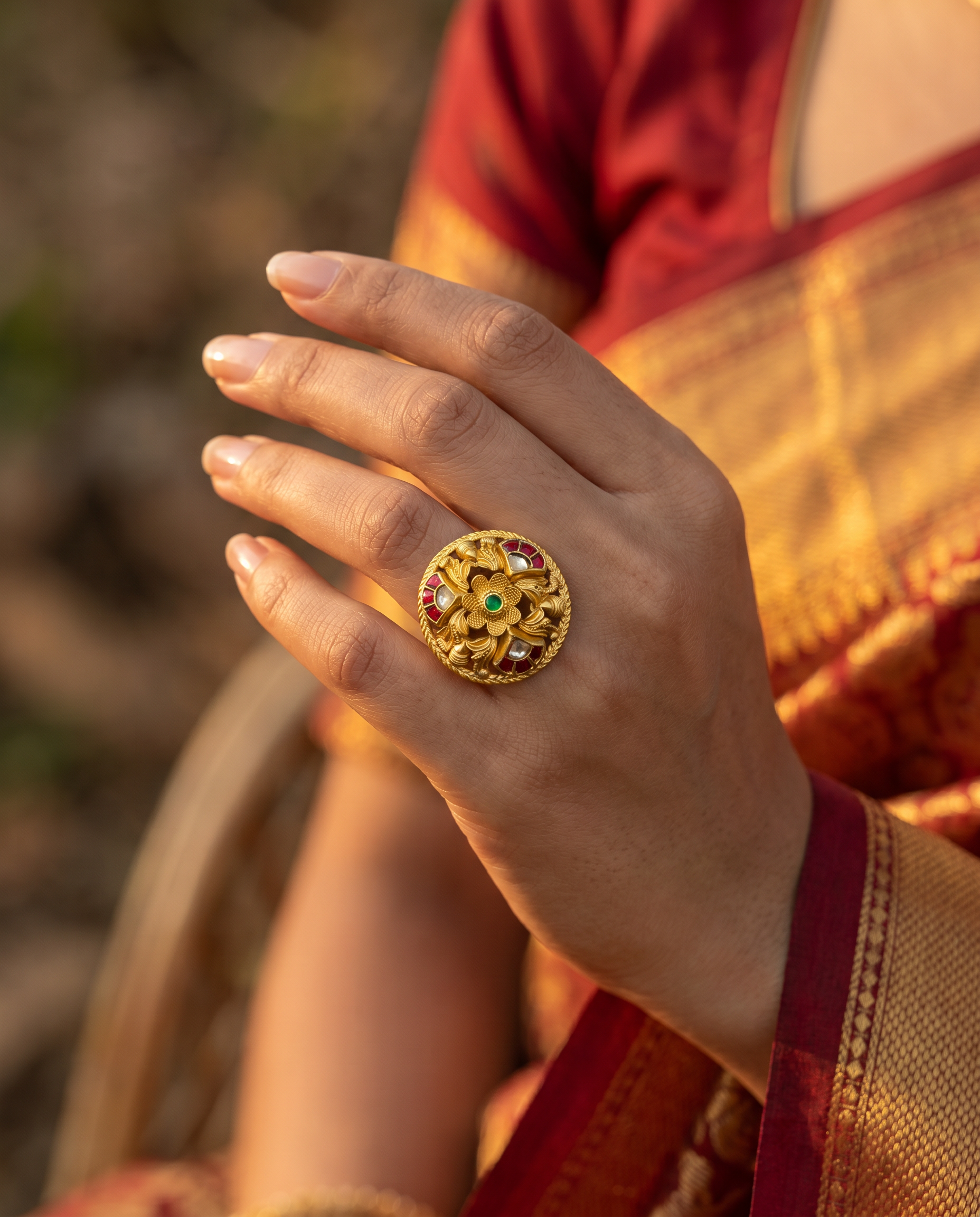 Antique Floral  Kundan Ring