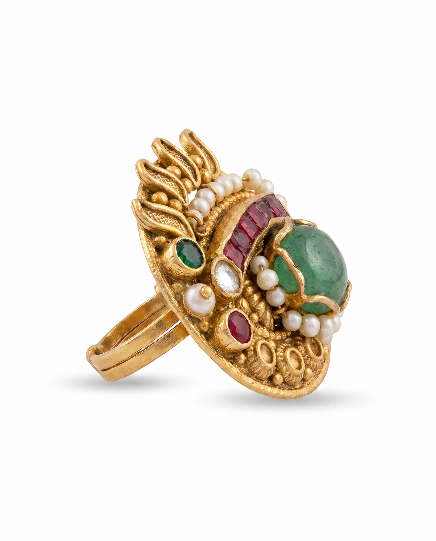 Temple  Cabochon Jadau Cocktail Ring