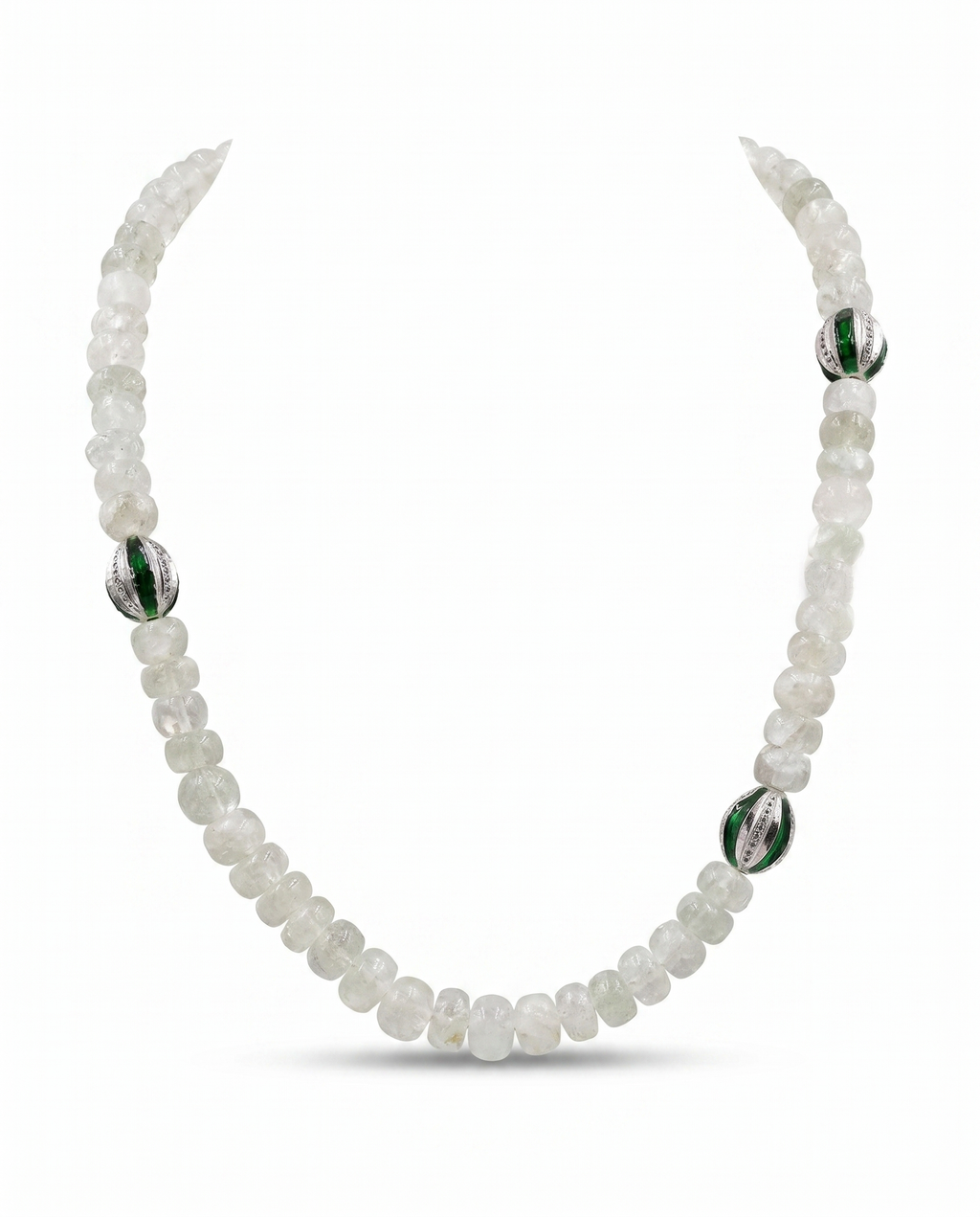 Moonstone Bead Green Enamel Necklace