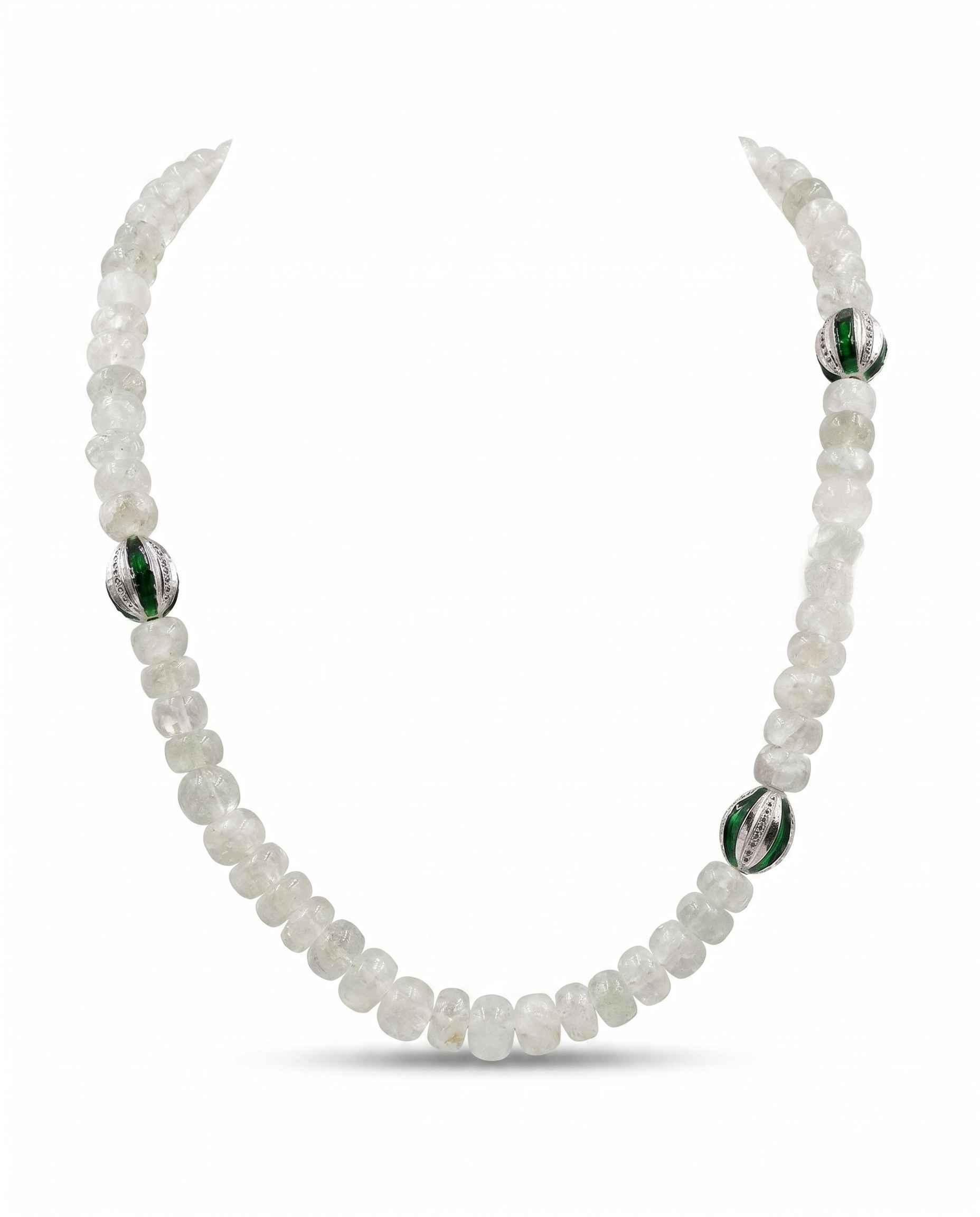 Moonstone Bead Green Enamel Necklace