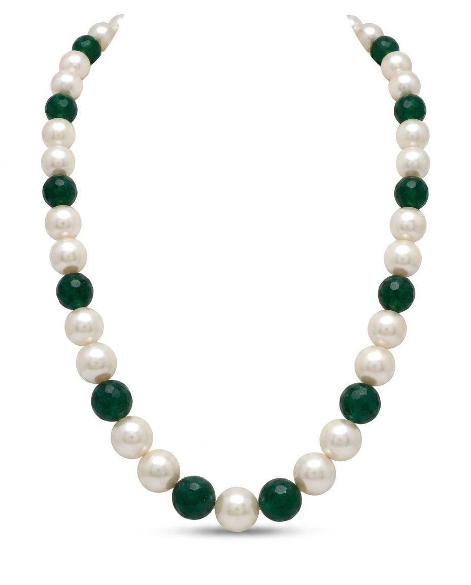 South Sea Pearl Emerald Bead Necklace