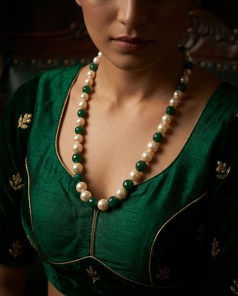 South Sea Pearl Emerald Bead Necklace