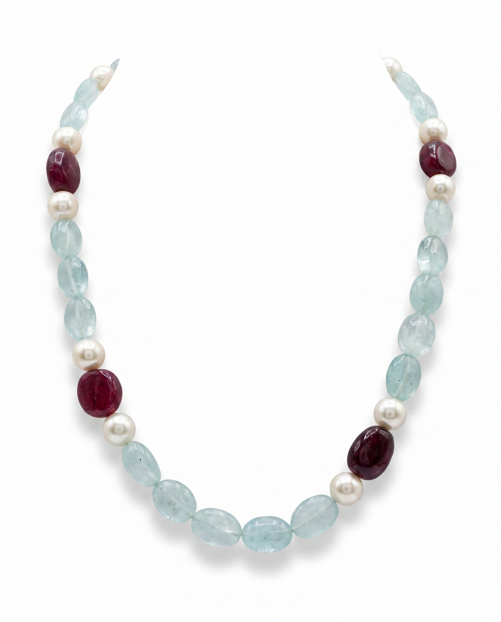 Aquamarine  Pearl Tumble Necklace