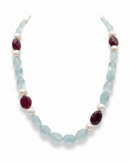 Aquamarine  Pearl Tumble Necklace