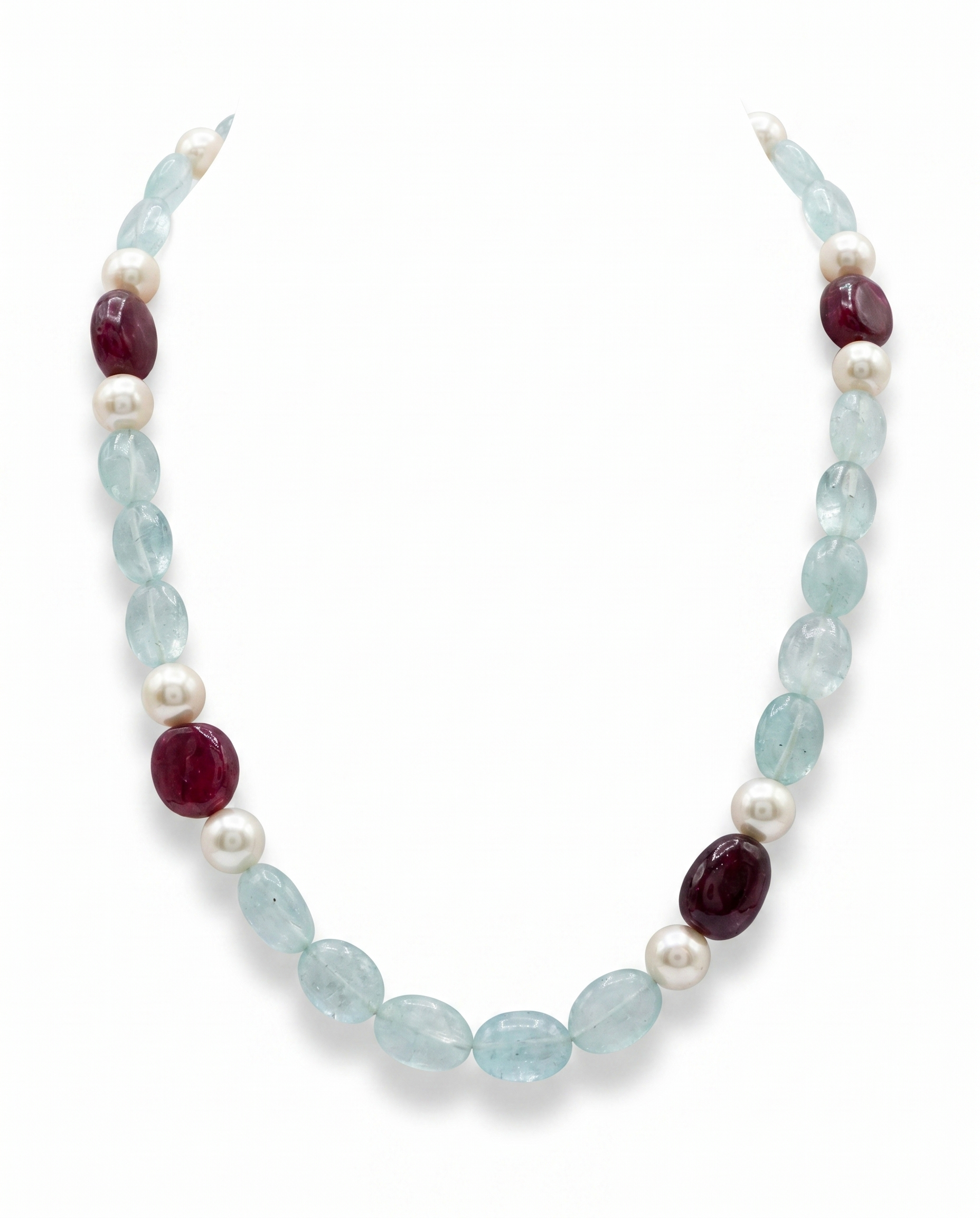 Aquamarine  Pearl Tumble Necklace