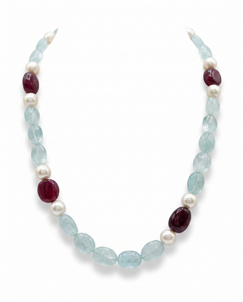 Aquamarine  Pearl Tumble Necklace