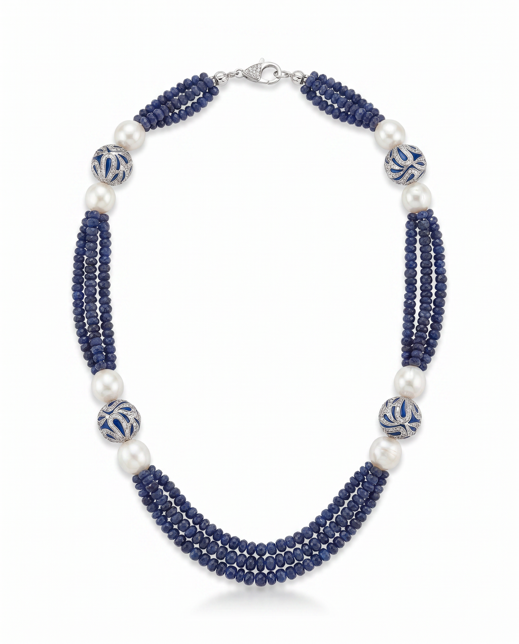 Triple Strand Pearl Enamel Necklace
