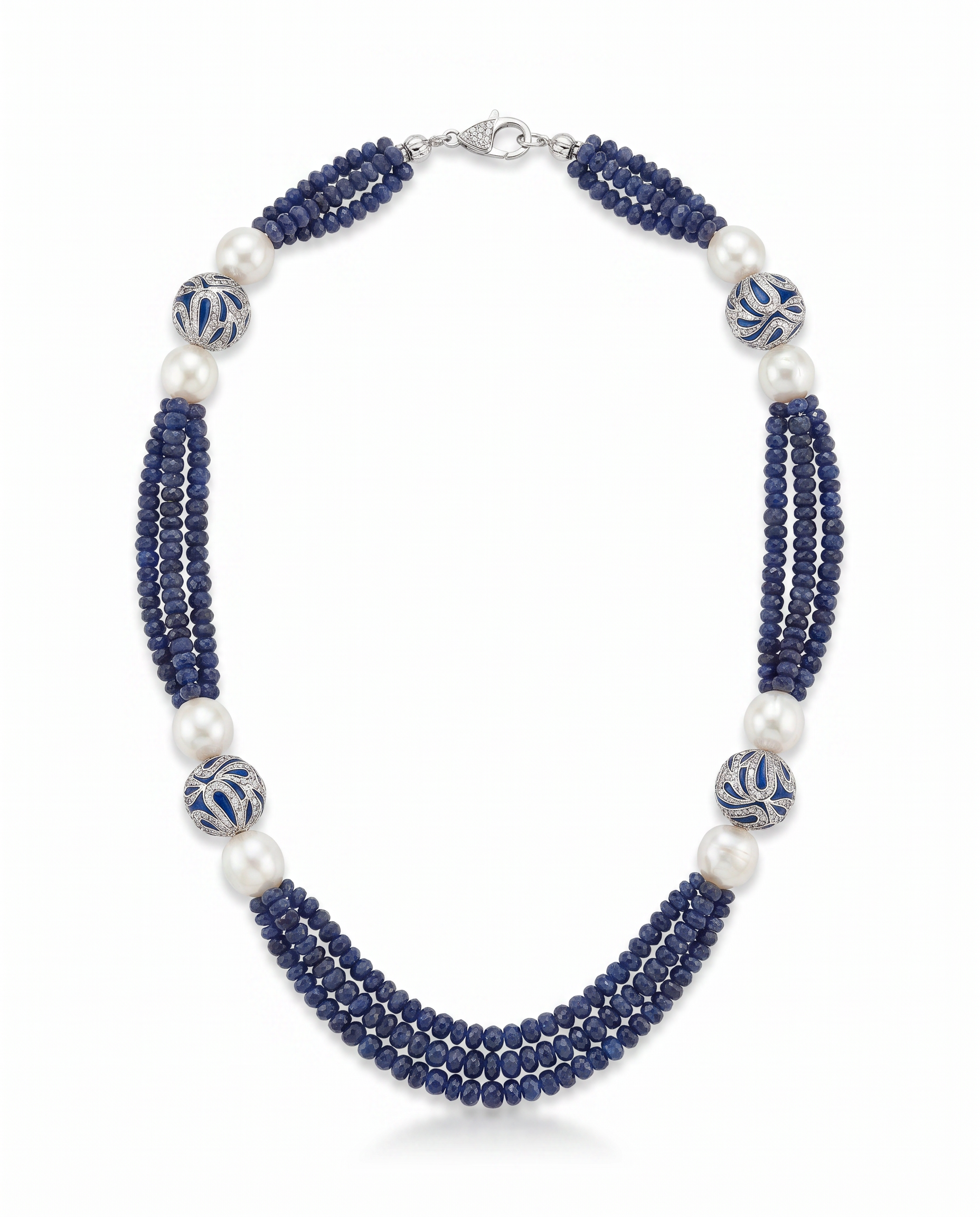 Triple Strand Pearl Enamel Necklace