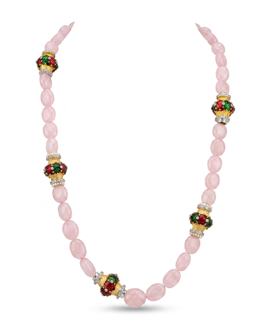 Rose Quartz Meenakari  Bead Necklace