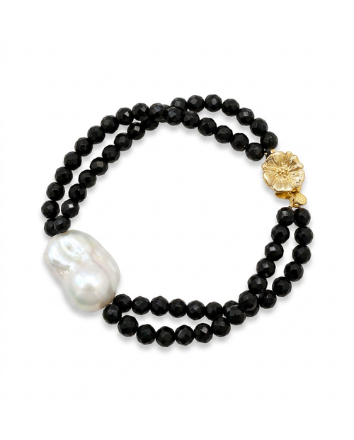Baroque Pearl Black Bead Bracelet