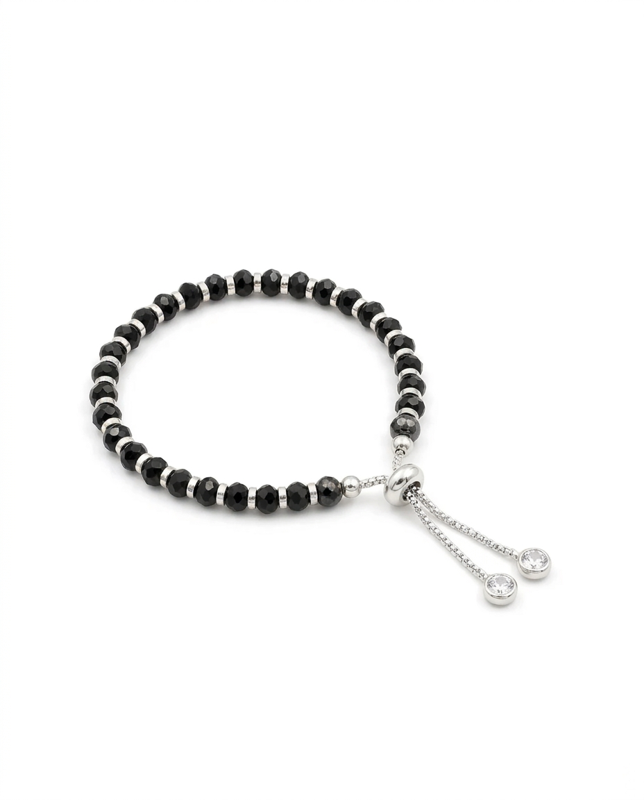 Black Crystal Silver Bolo Bracelet