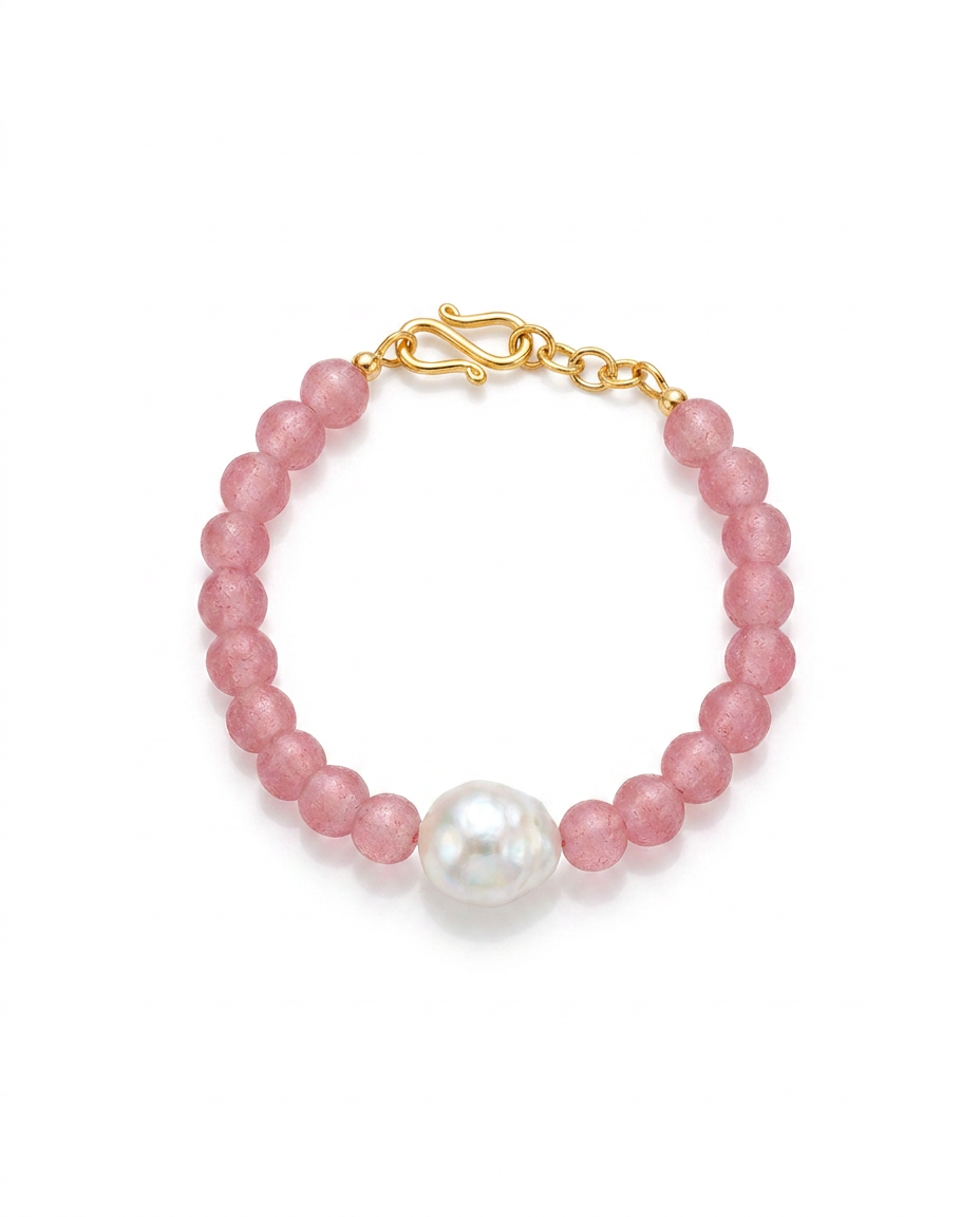 Rose Bead Baroque Pearl Bracelet