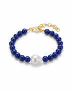 Lapis Blue Pearl Gold Bracelet