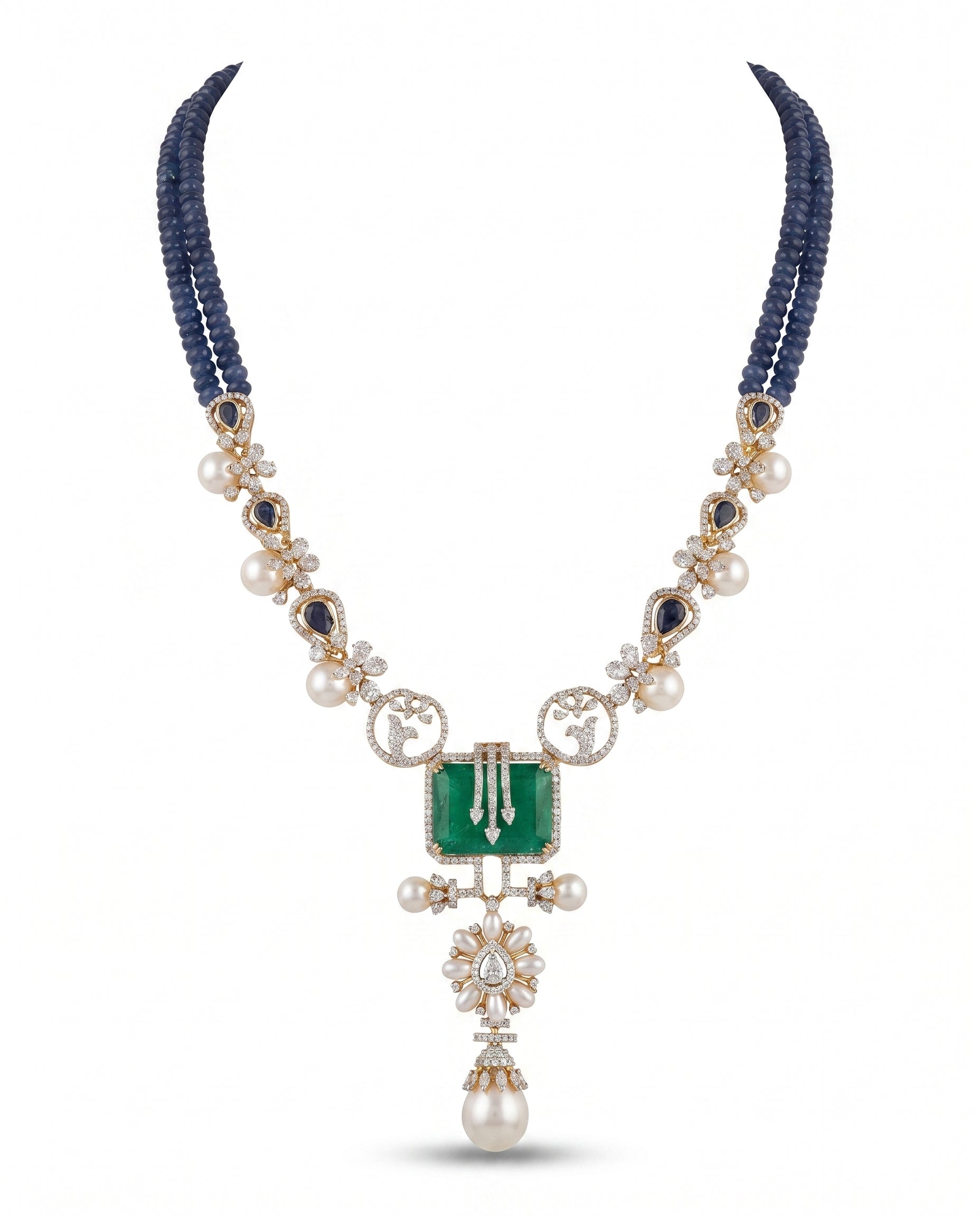 Midnight Blue Bead Royal Pendant Necklace
