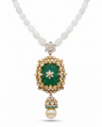 Ivory Bead Carved Green Pendant Necklace