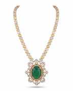 Opalescent Bead Carved Green Medallion Necklace