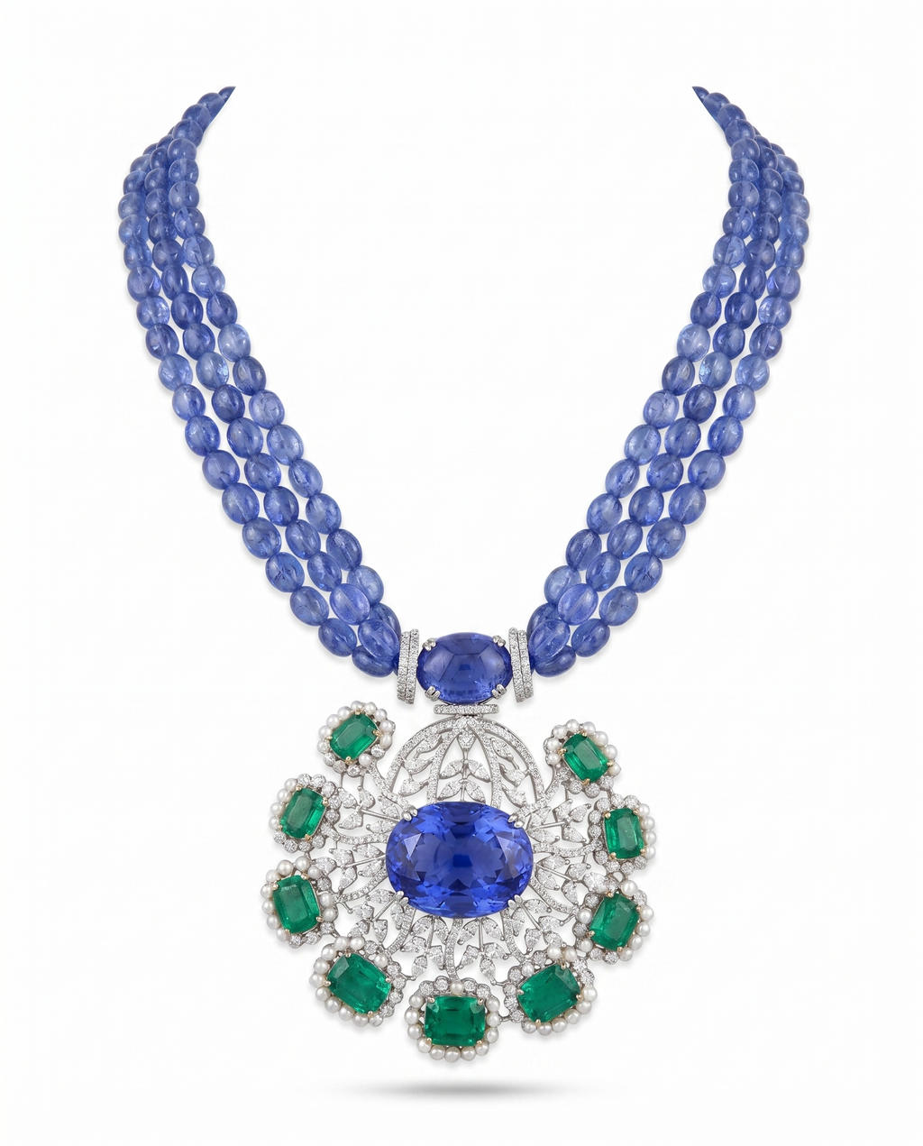 Violet Bead Floral Medallion Necklace