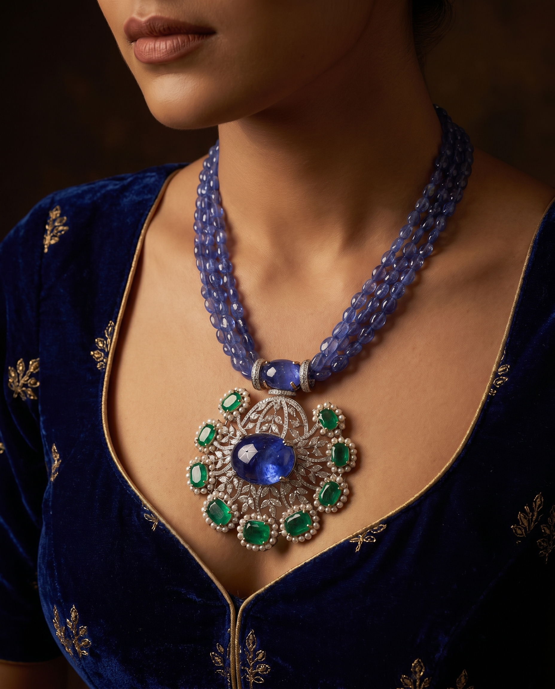 Violet Bead Floral Medallion Necklace