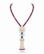 Crimson Bead Floral Tassel Necklace