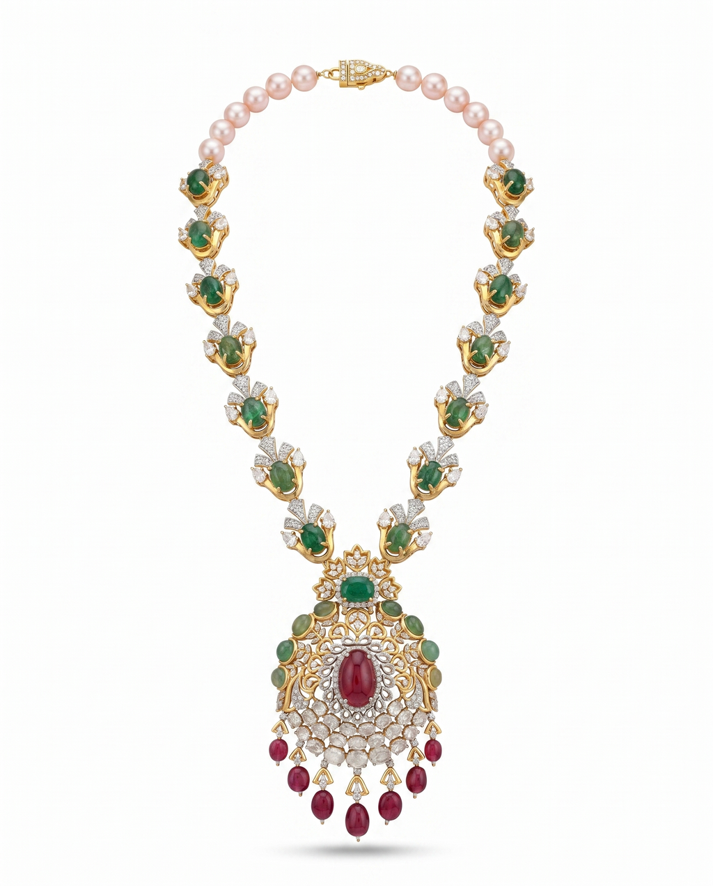 Blush Pearl Forest Green Pendant Necklace