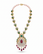 Blush Pearl Forest Green Pendant Necklace