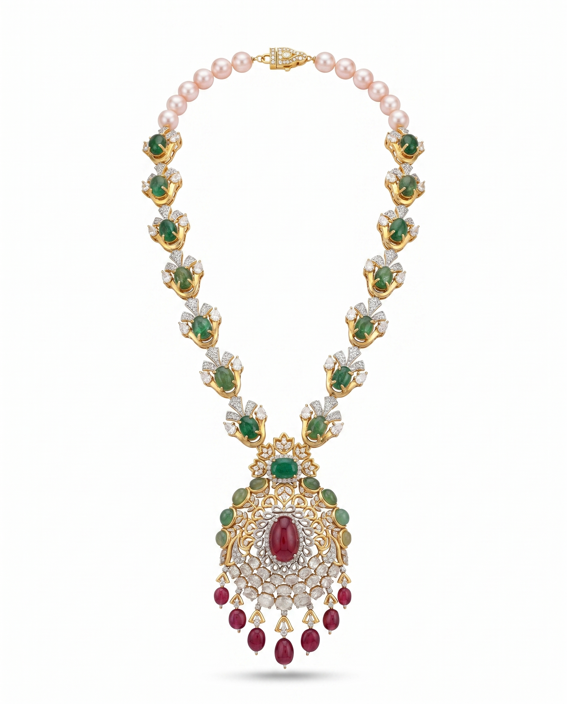Blush Pearl Forest Green Pendant Necklace