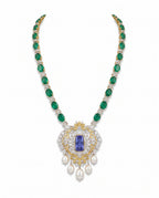 Forest Green Oval Chain Lavender Medallion Necklace