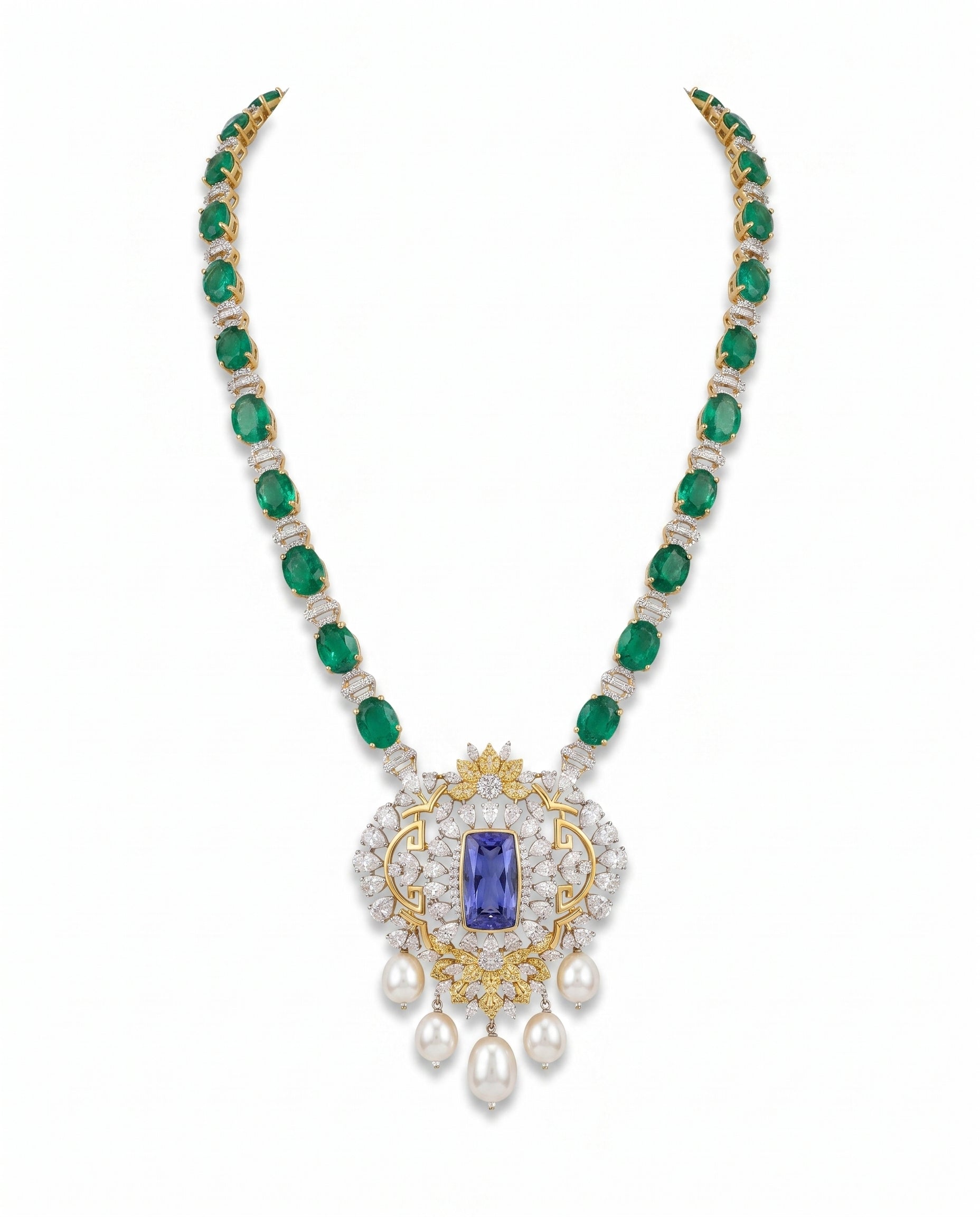Forest Green Oval Chain Lavender Medallion Necklace