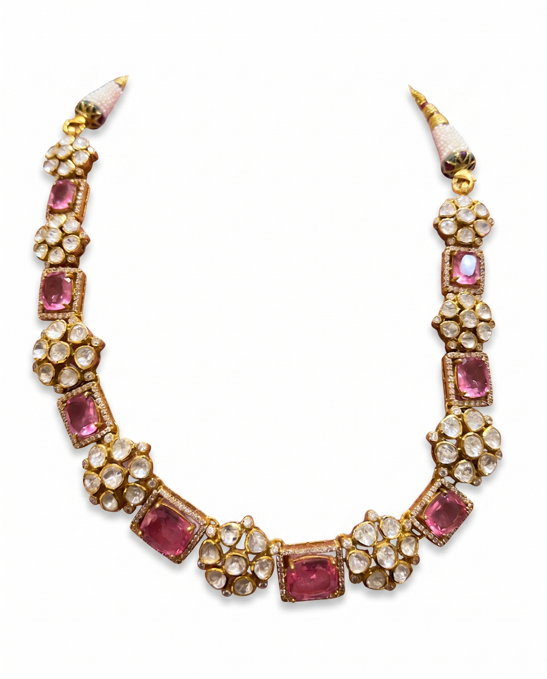 Rose Cushion Stone Cluster Choker Necklace