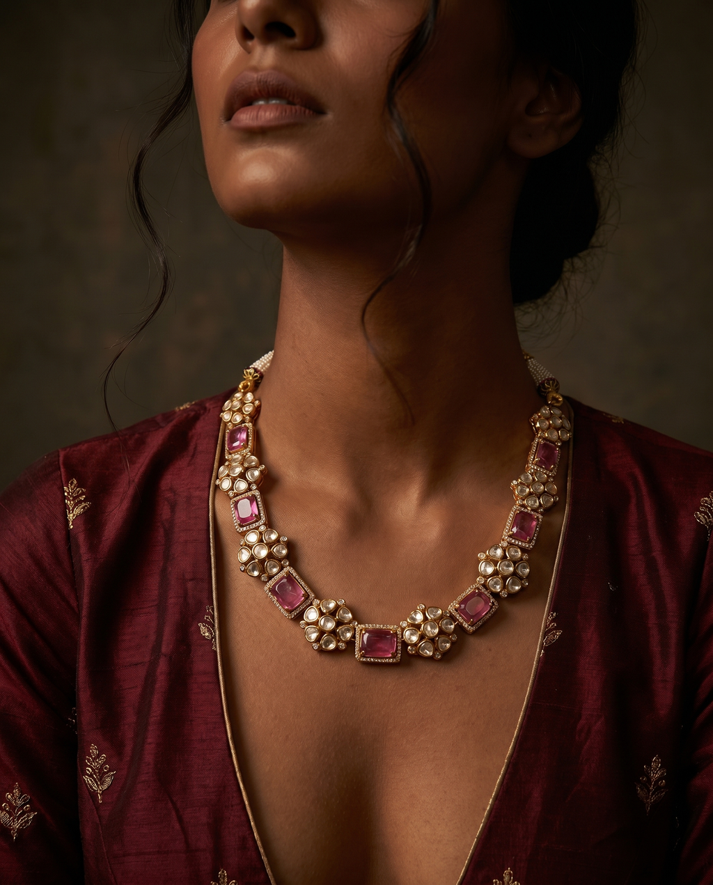 Rose Cushion Stone Cluster Choker Necklace