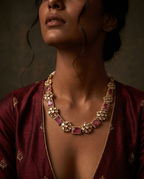 Rose Cushion Stone Cluster Choker Necklace