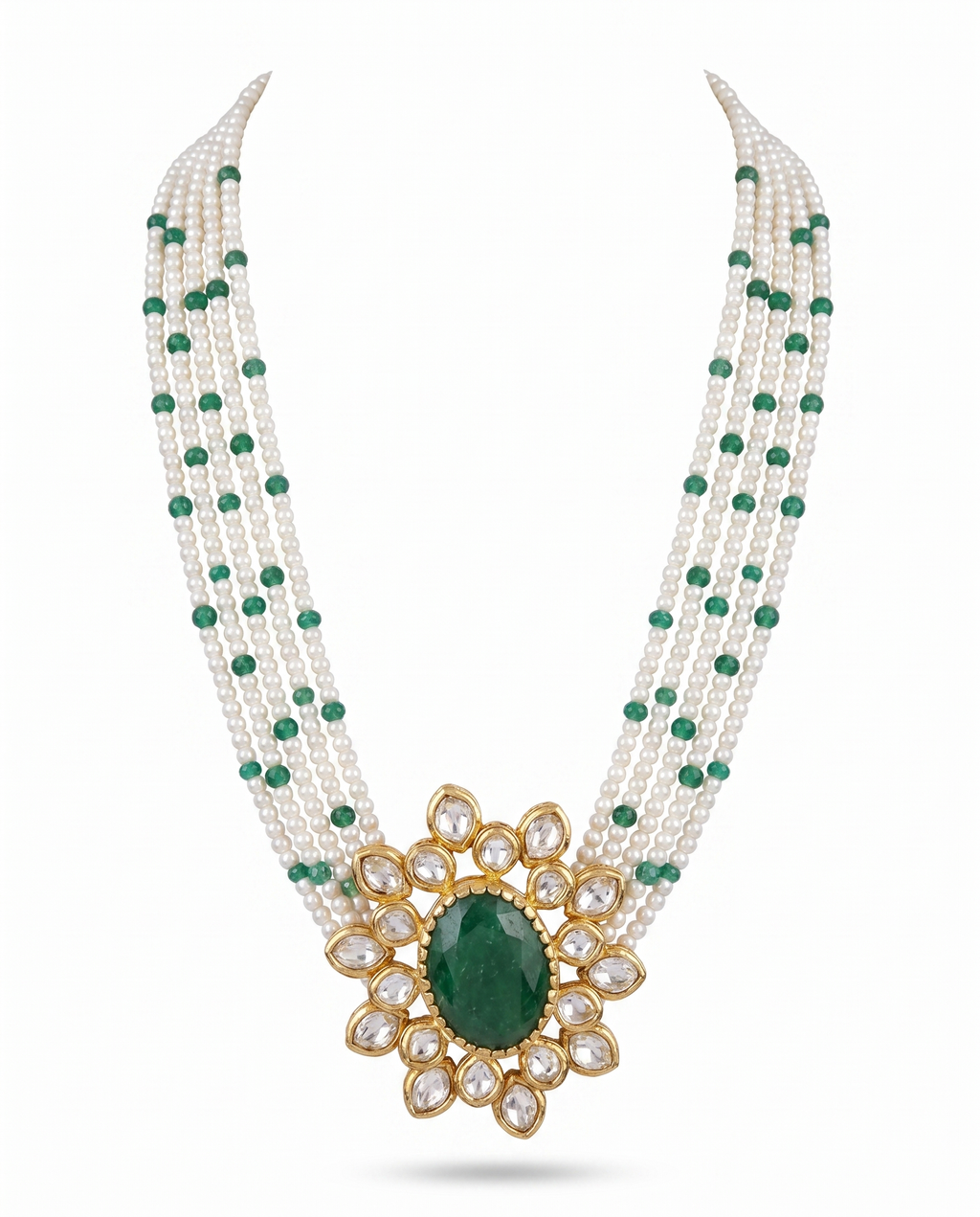 Pearl Strand Floral Pendant Necklace