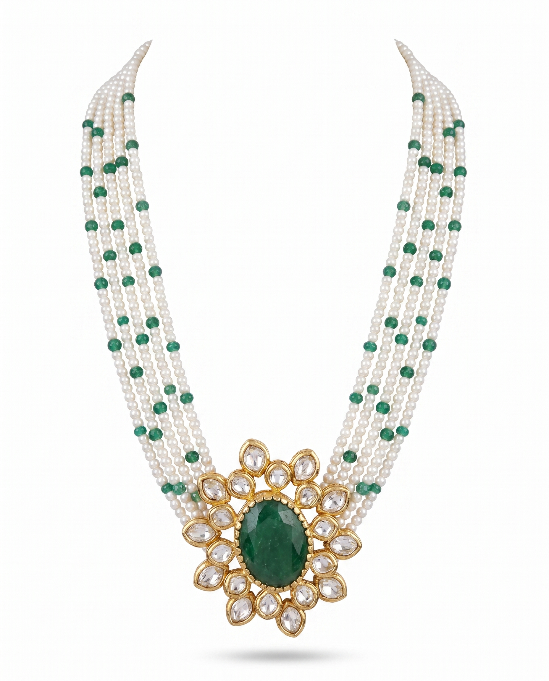 Pearl Strand Floral Pendant Necklace
