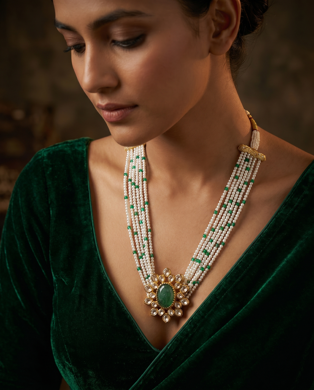 Pearl Strand Floral Pendant Necklace