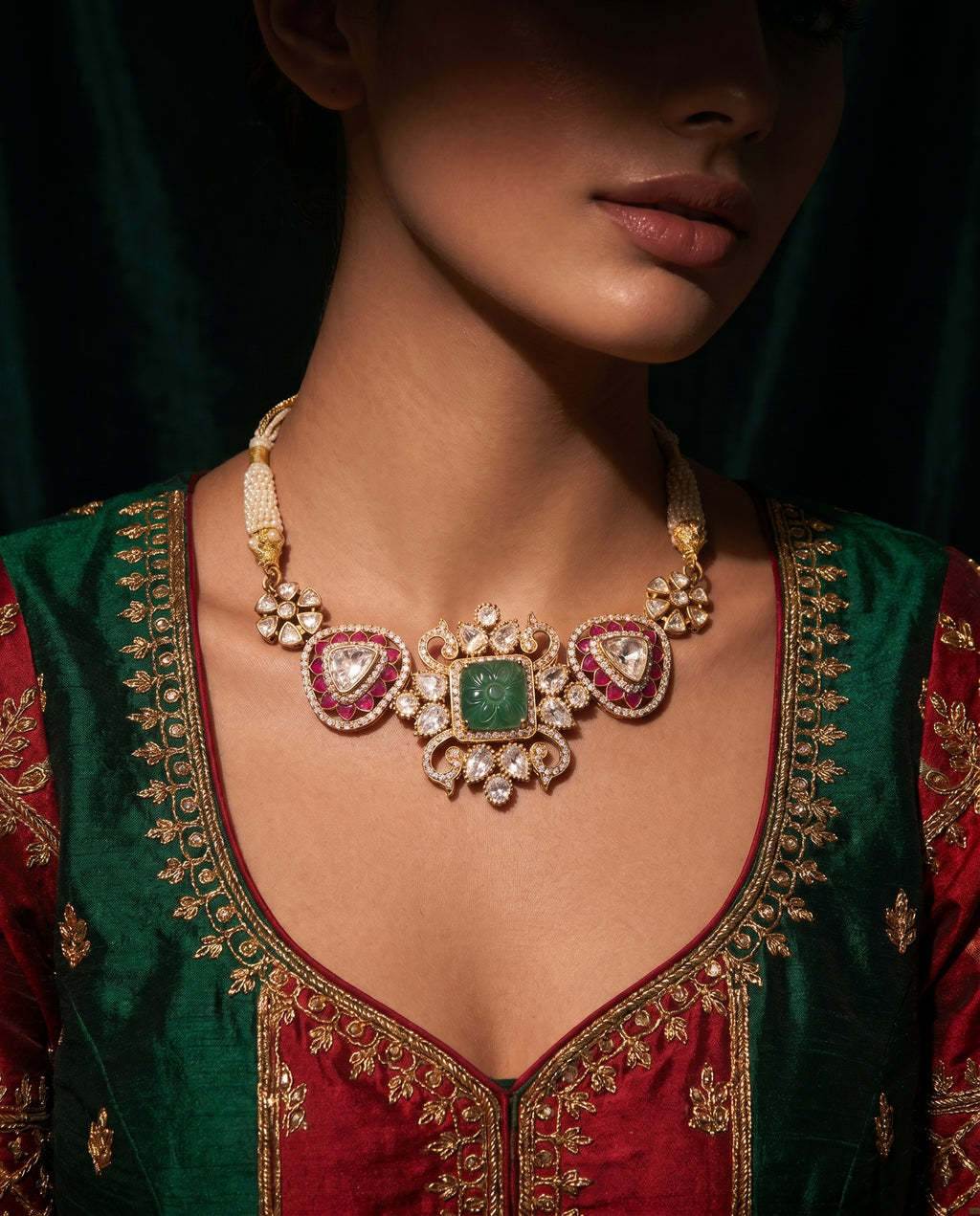 Carved Stone Bridal Collar Necklace