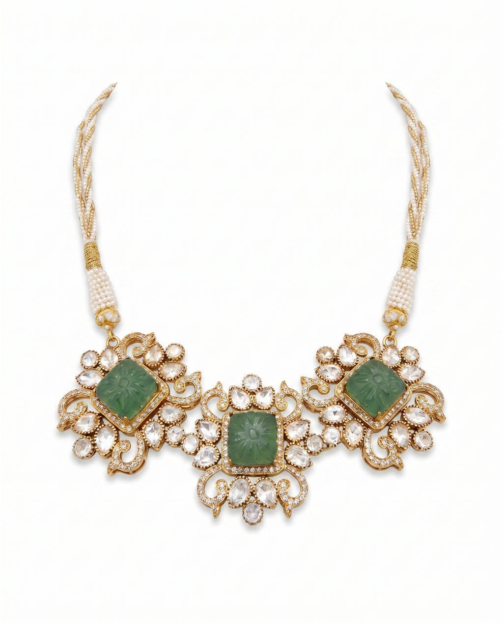 Triple Carved Stone Choker Necklace
