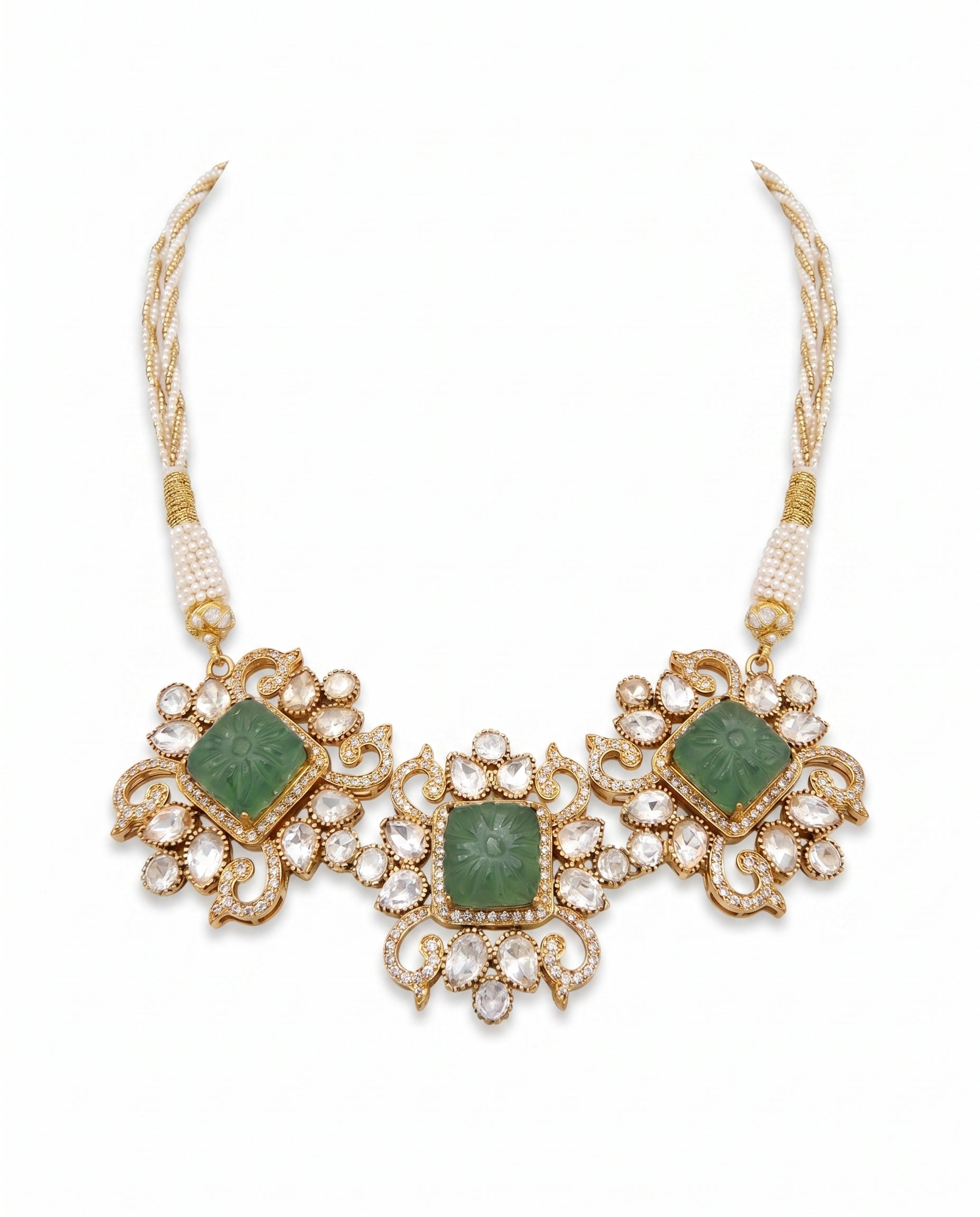 Triple Carved Stone Choker Necklace