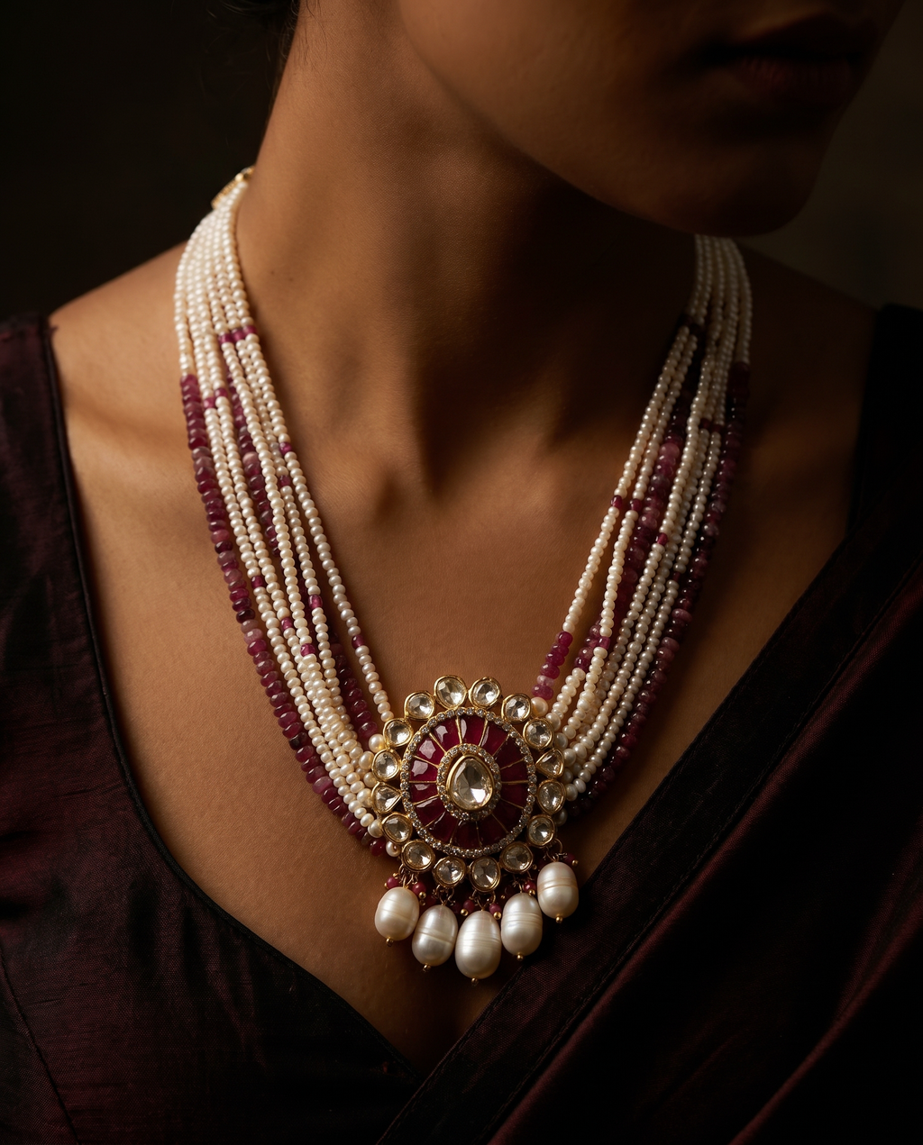 Multi-Strand Pearl Drop Necklace