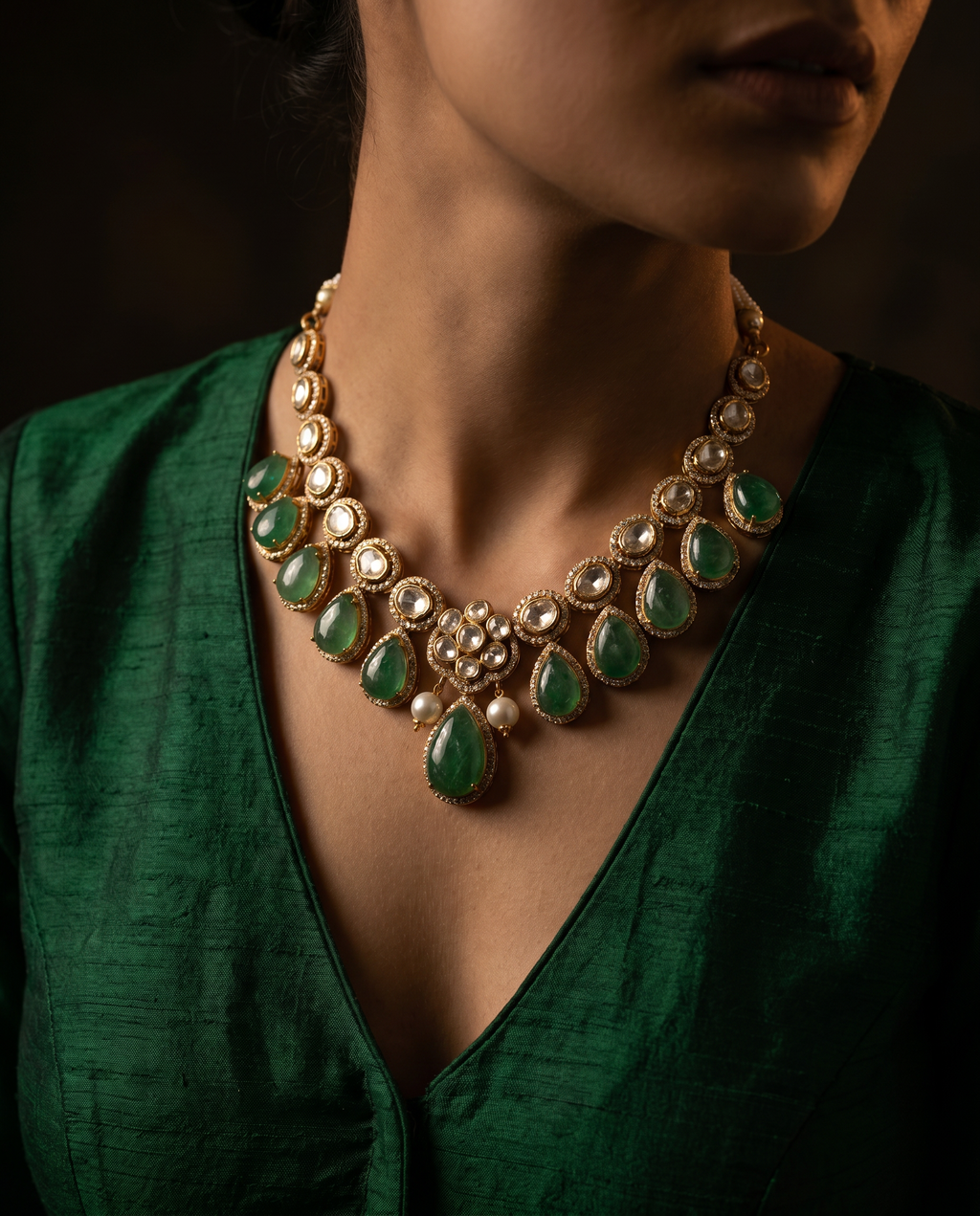 Cabochon Drop Cascade Necklace