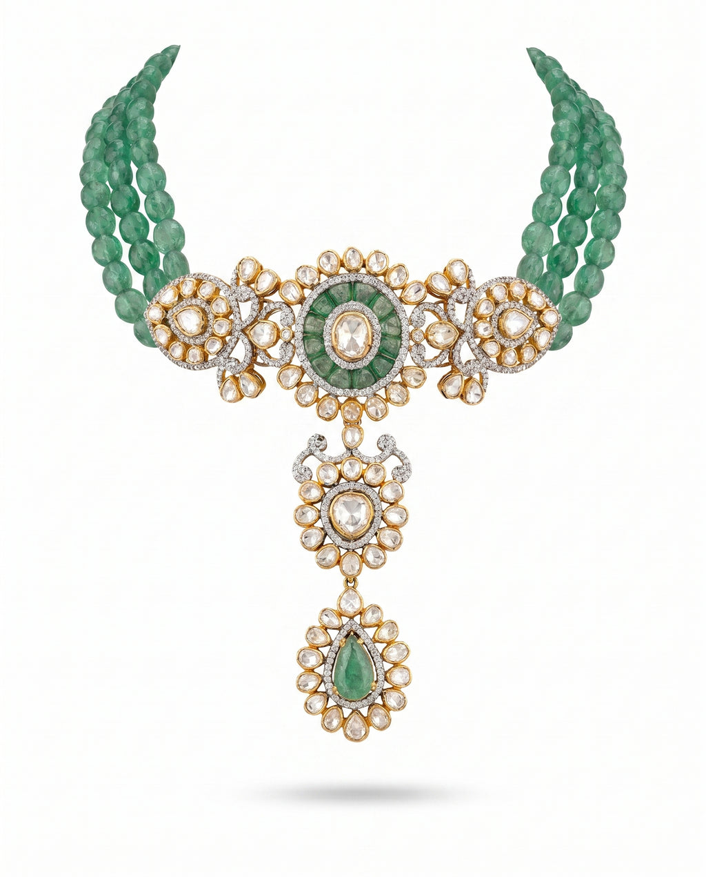 Green Bead Pendant Drop Necklace