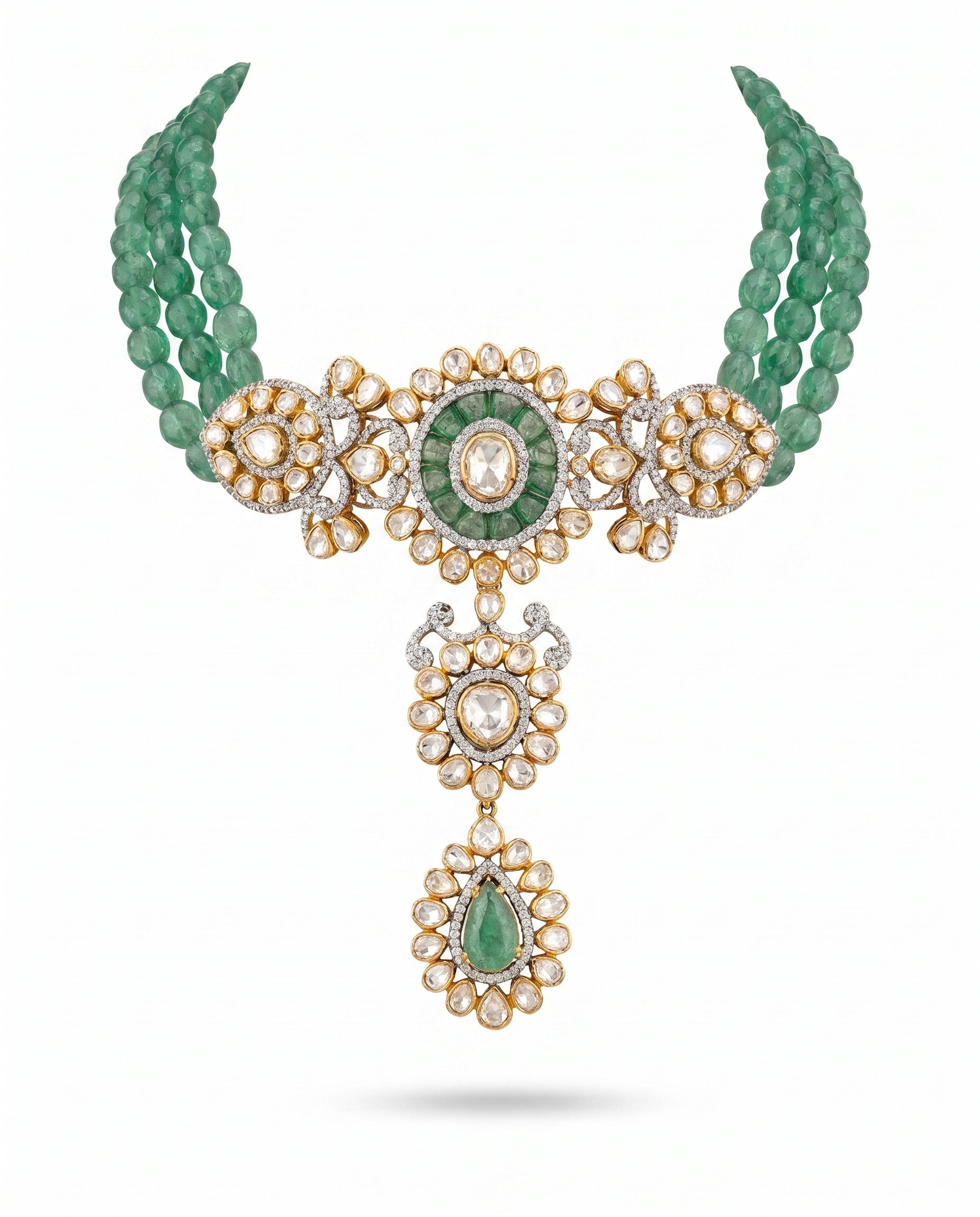 Green Bead Pendant Drop Necklace