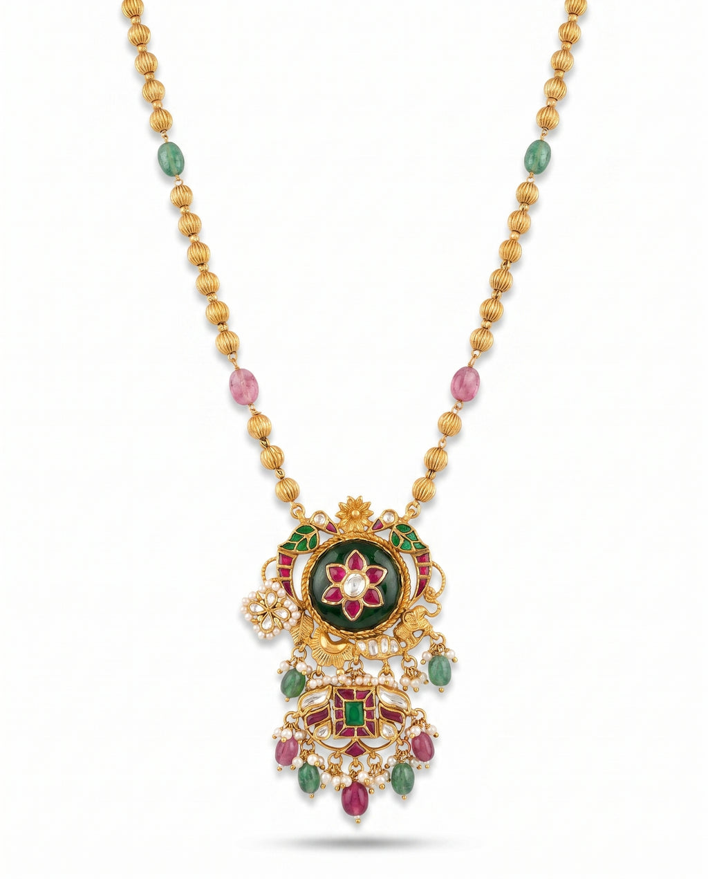 Fluted Bead Floral Pendant Necklace
