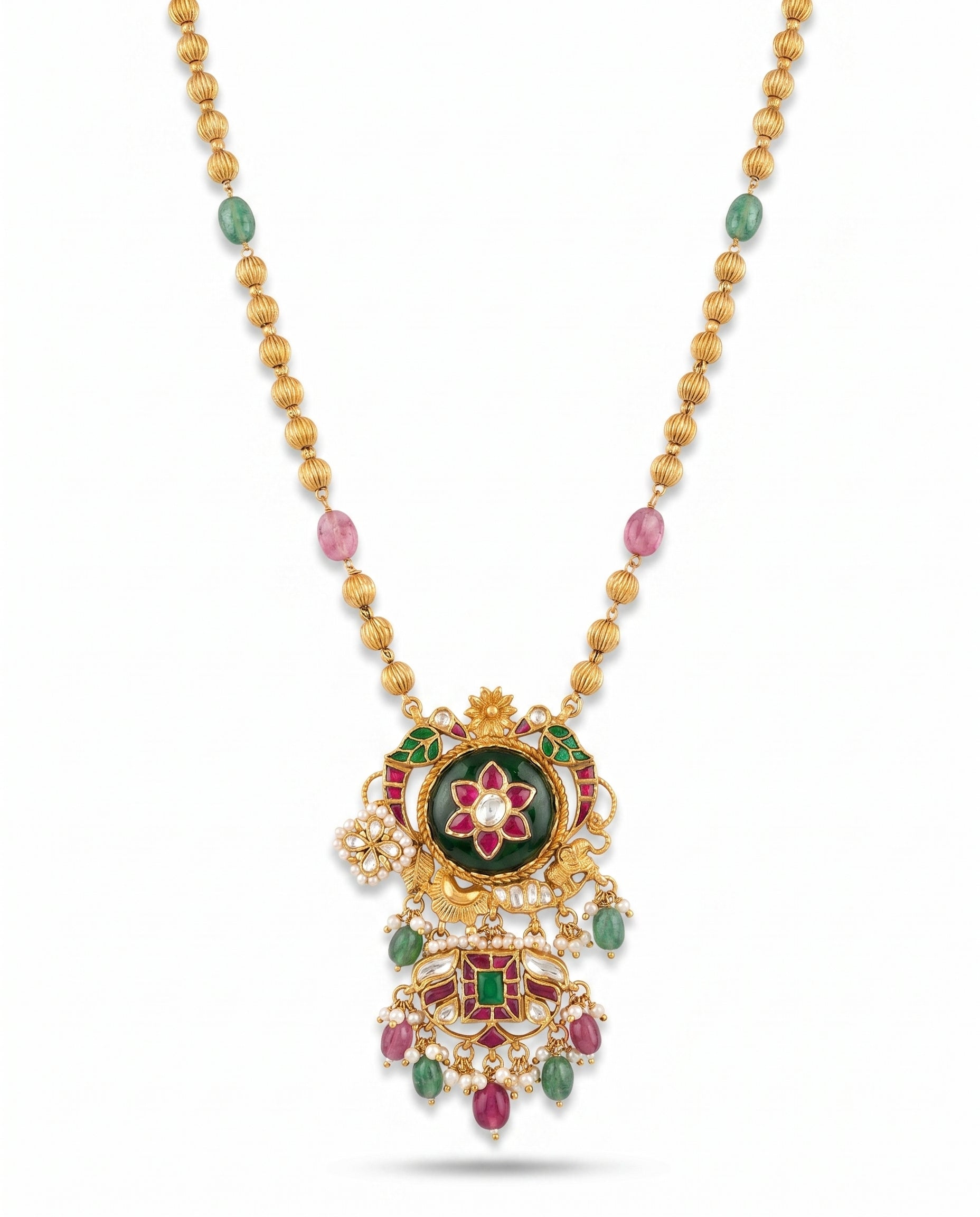 Fluted Bead Floral Pendant Necklace