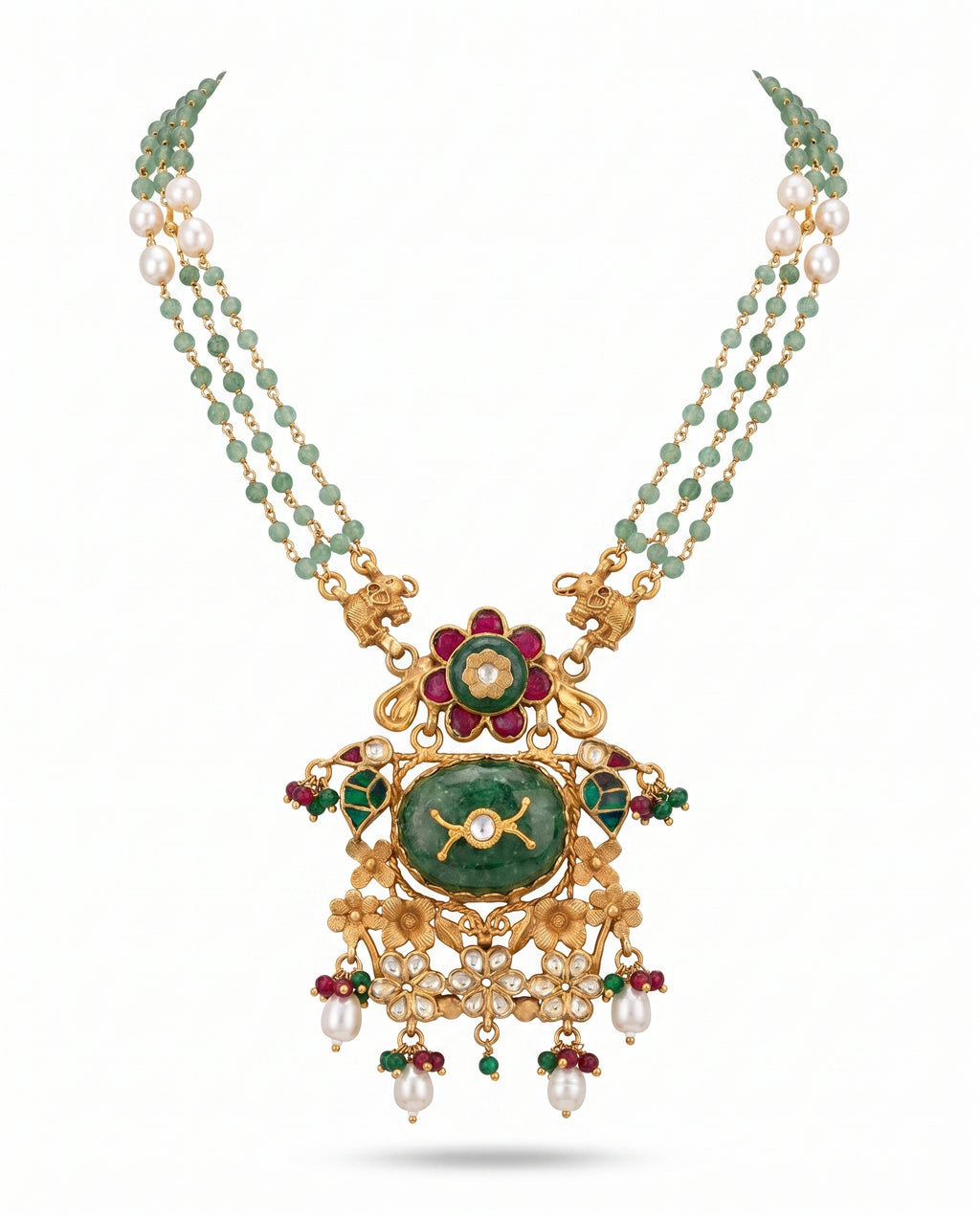 Oval Stone Floral Elephant Necklace