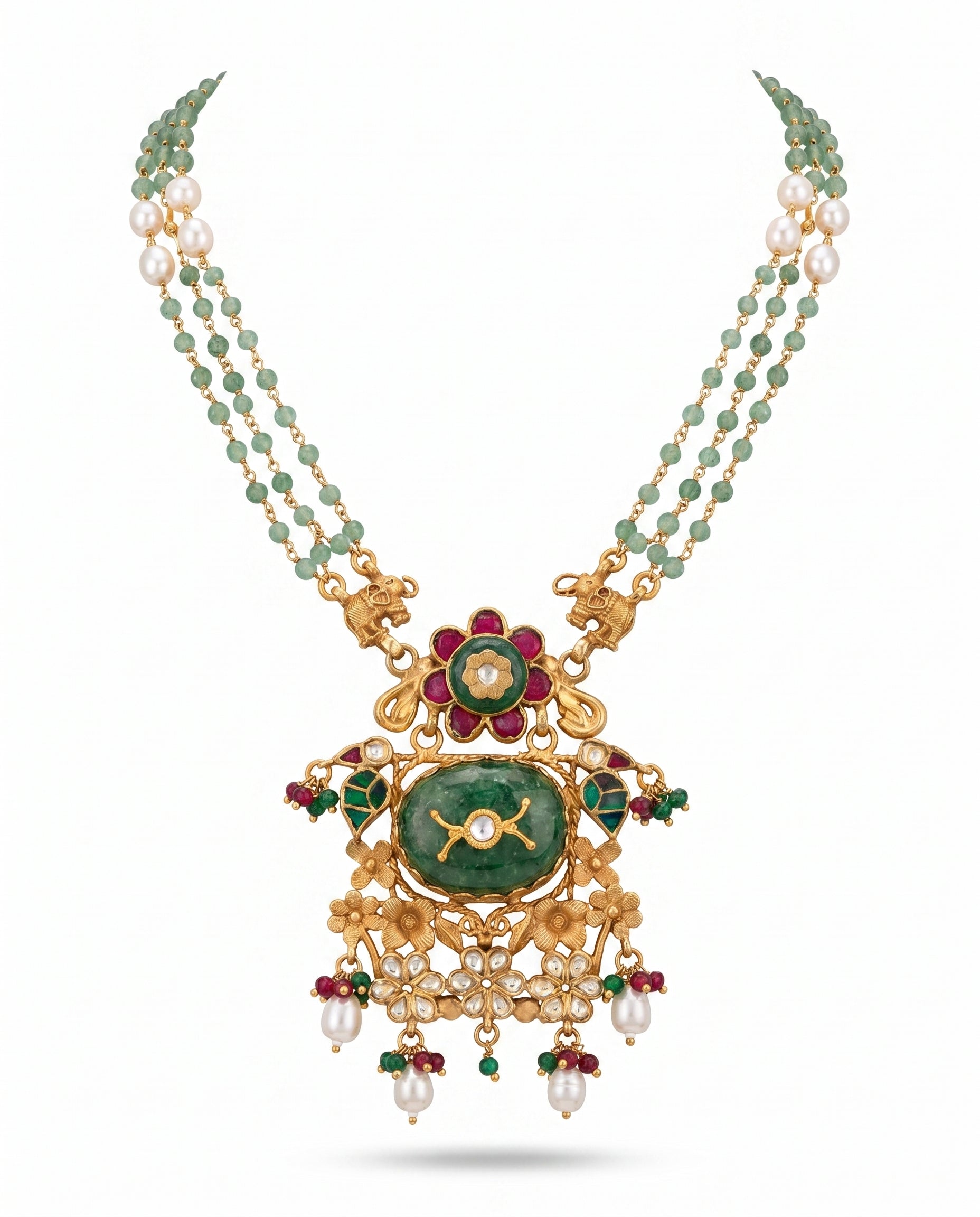Oval Stone Floral Elephant Necklace