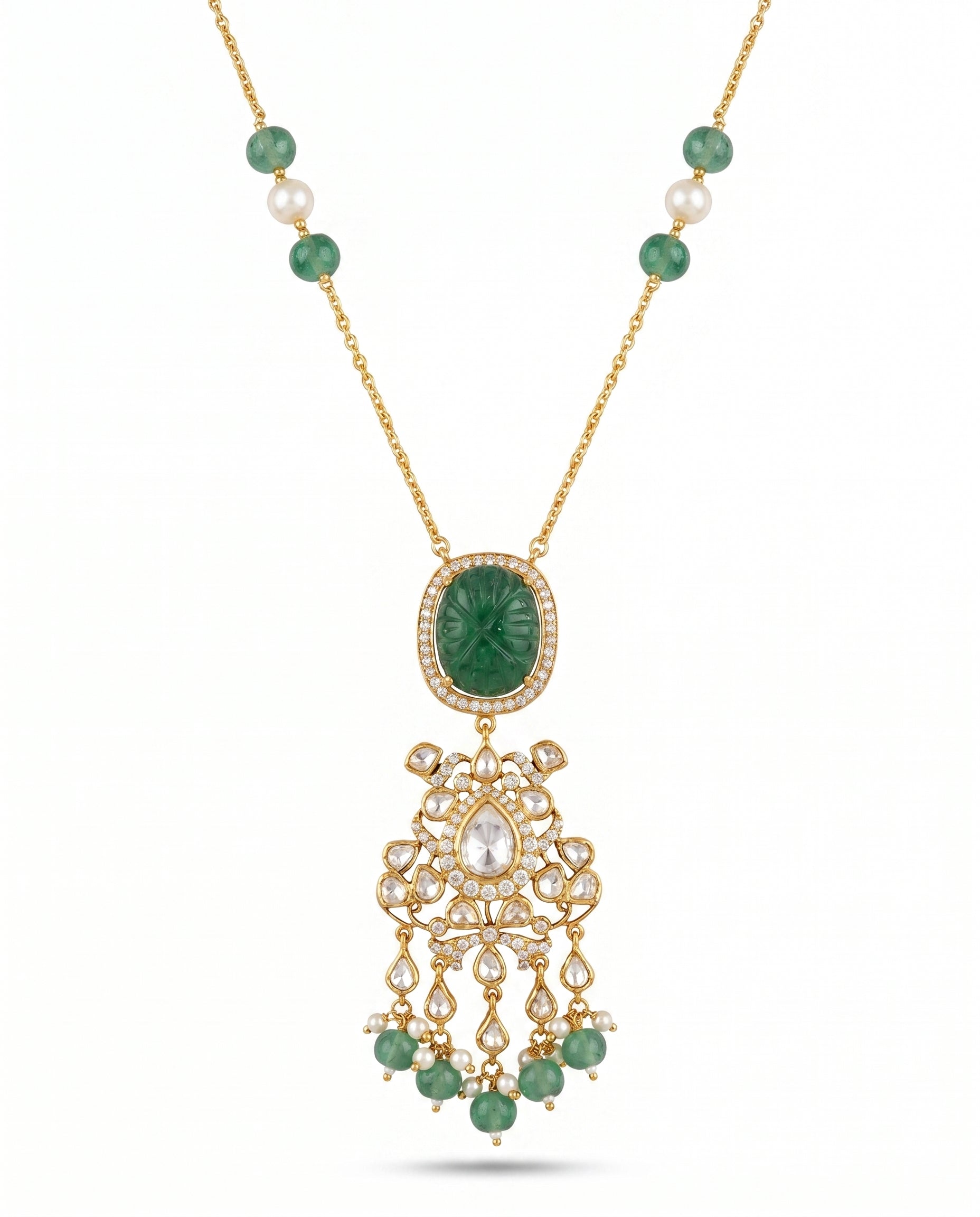 Carved Stone Chandelier Drop Necklace