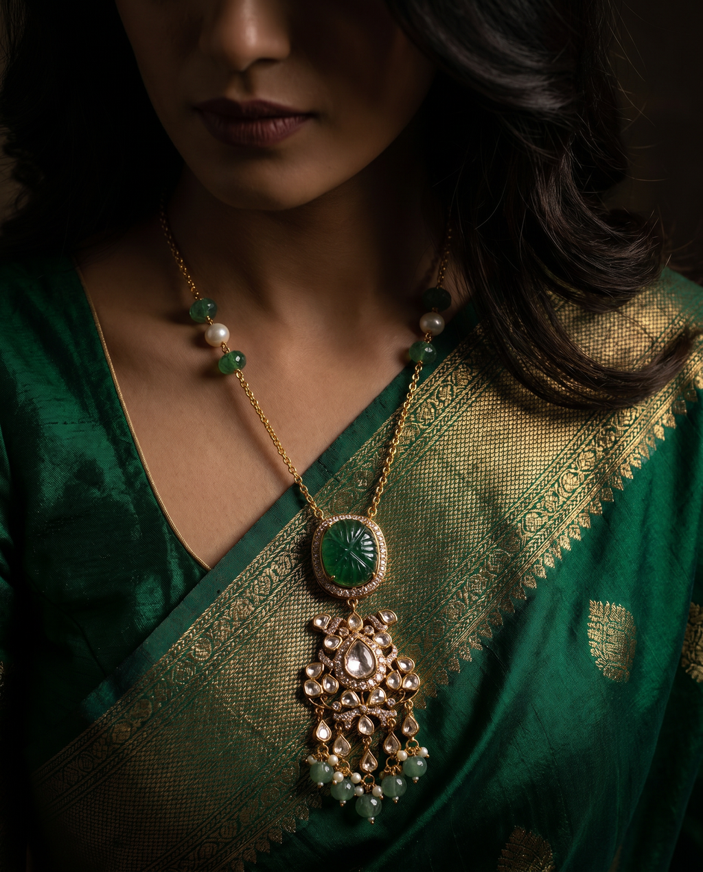 Carved Stone Chandelier Drop Necklace